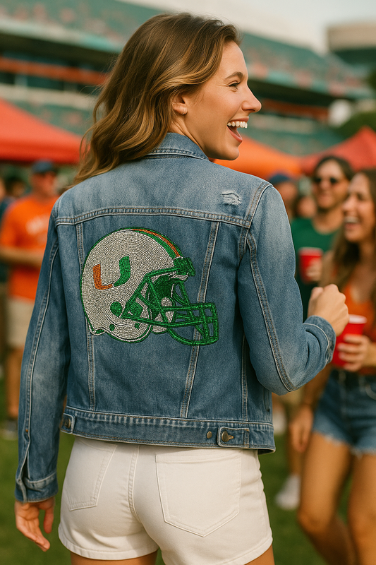 Game Day Denim Jacket, Medium Wash, University Of Miami Helmet