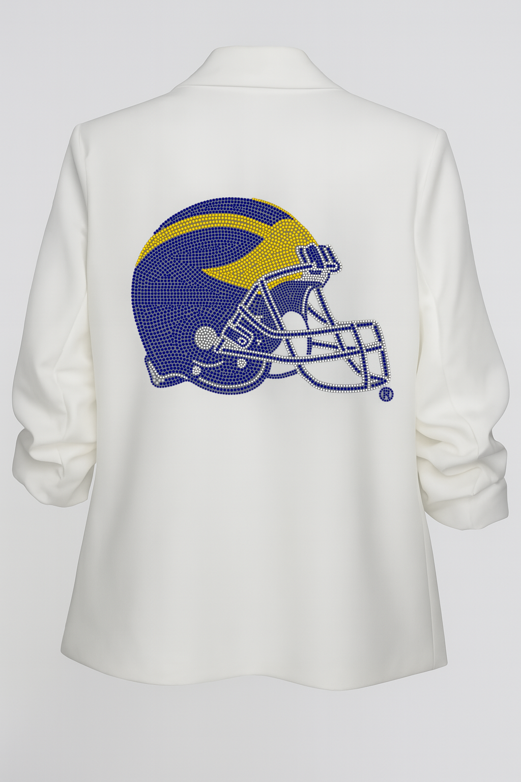 University of Michigan Helmet White Ruched Sleeve Blazer