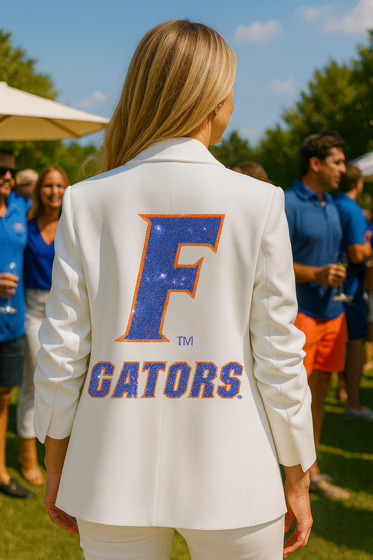 University of Florida F Gators White Ruched Sleeve Blazer