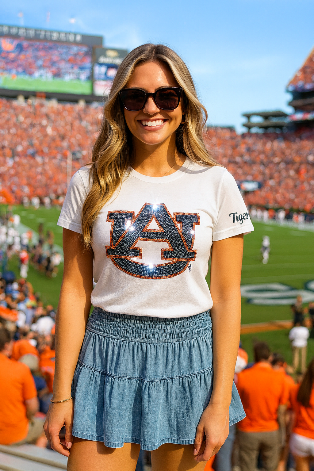 Auburn University Navy AU Crewneck White Short Sleeve T-Shirt