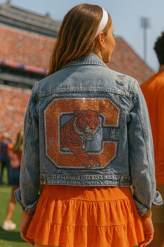 Game Day Jacket, Blue Denim, Clemson Big C and Tiger
