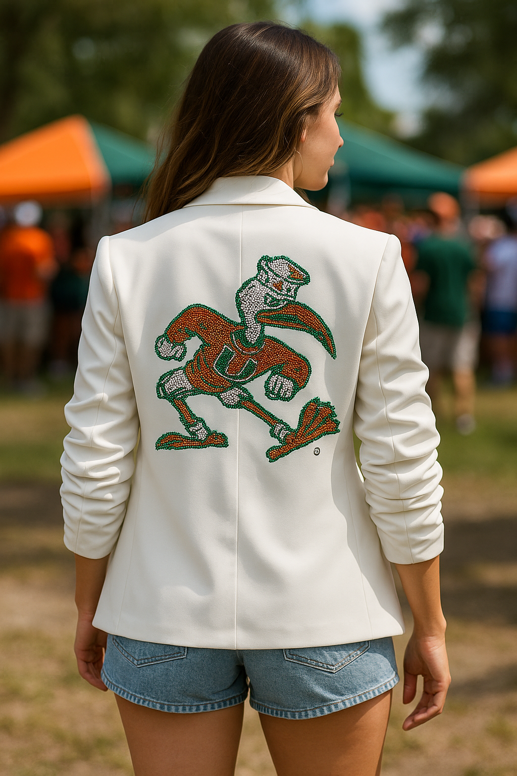 Game Day Blazer, White Ruched, University Of Miami Sebastian