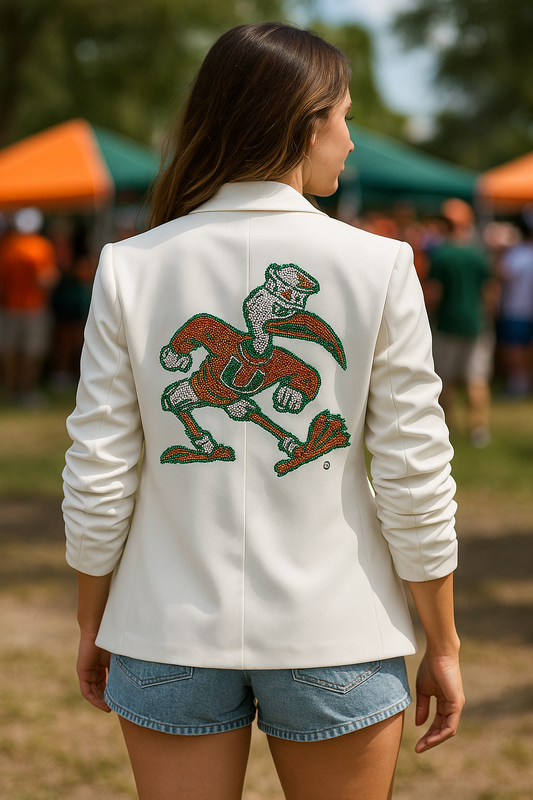 Game Day Blazer, White Ruched, University Of Miami Sebastian