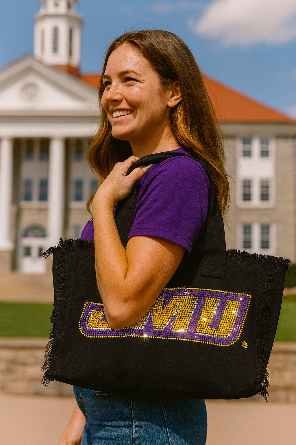 JMU Logo Black Canvas Tote Bag,