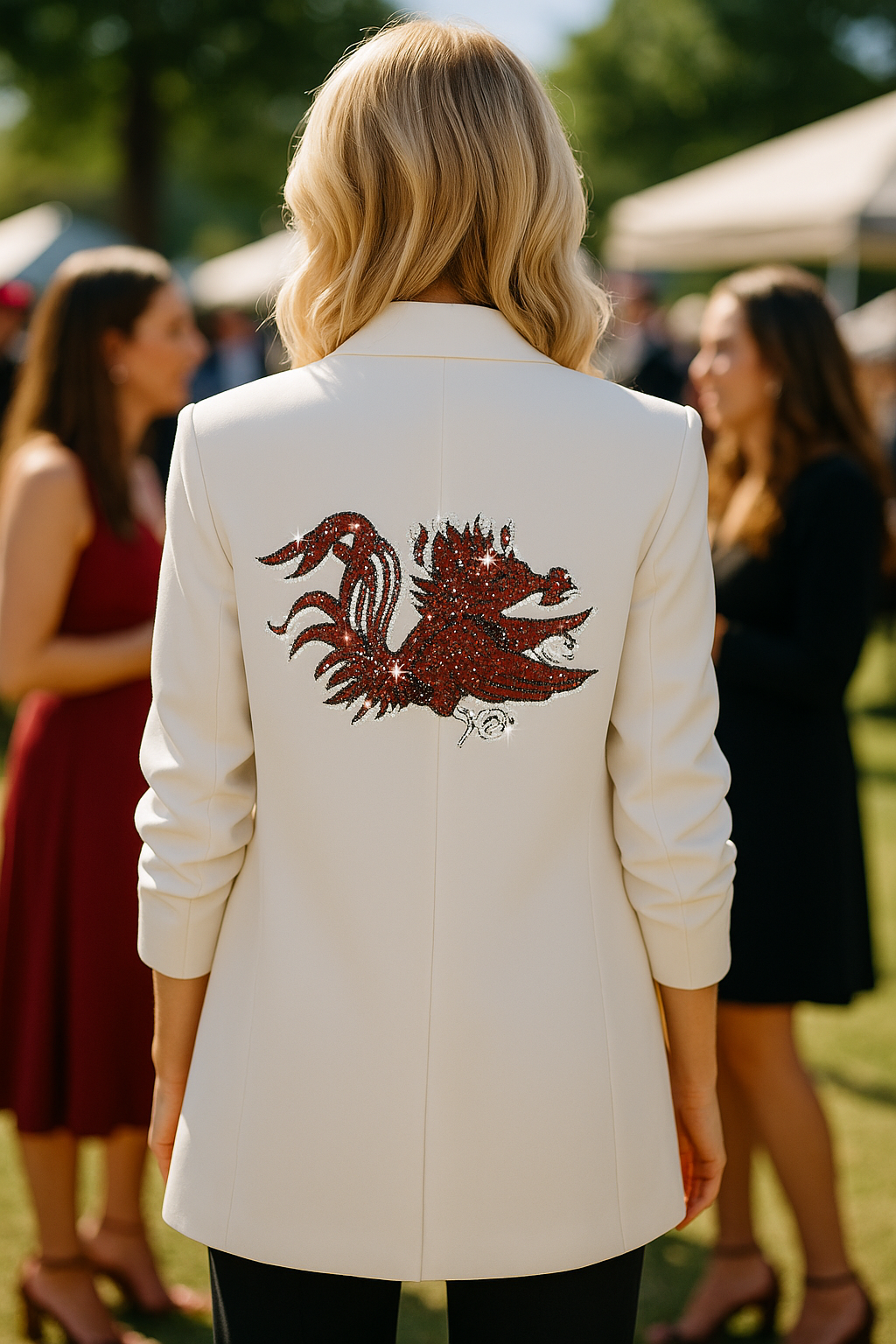 University of South Carolina Gamecock White Ruched Sleeve Blazer