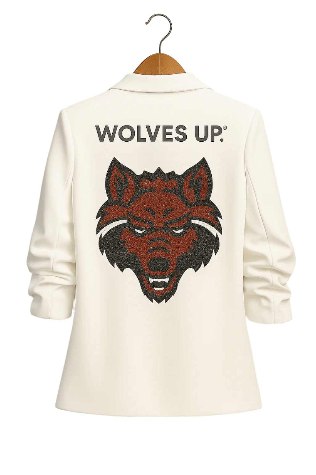 Game Day Blazer, Ruched White, Arkansas State Wolves Up Wolf