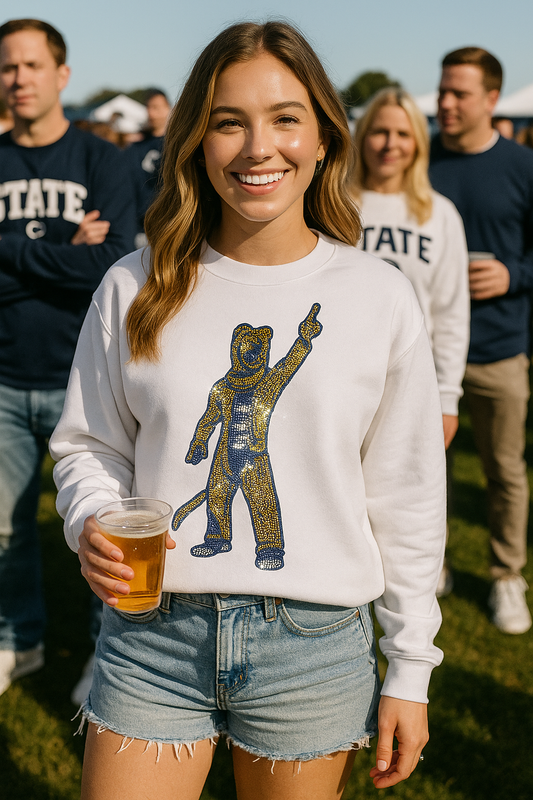 Game Day Sweatshirt, Crewneck White, Penn State Full Body Mascot