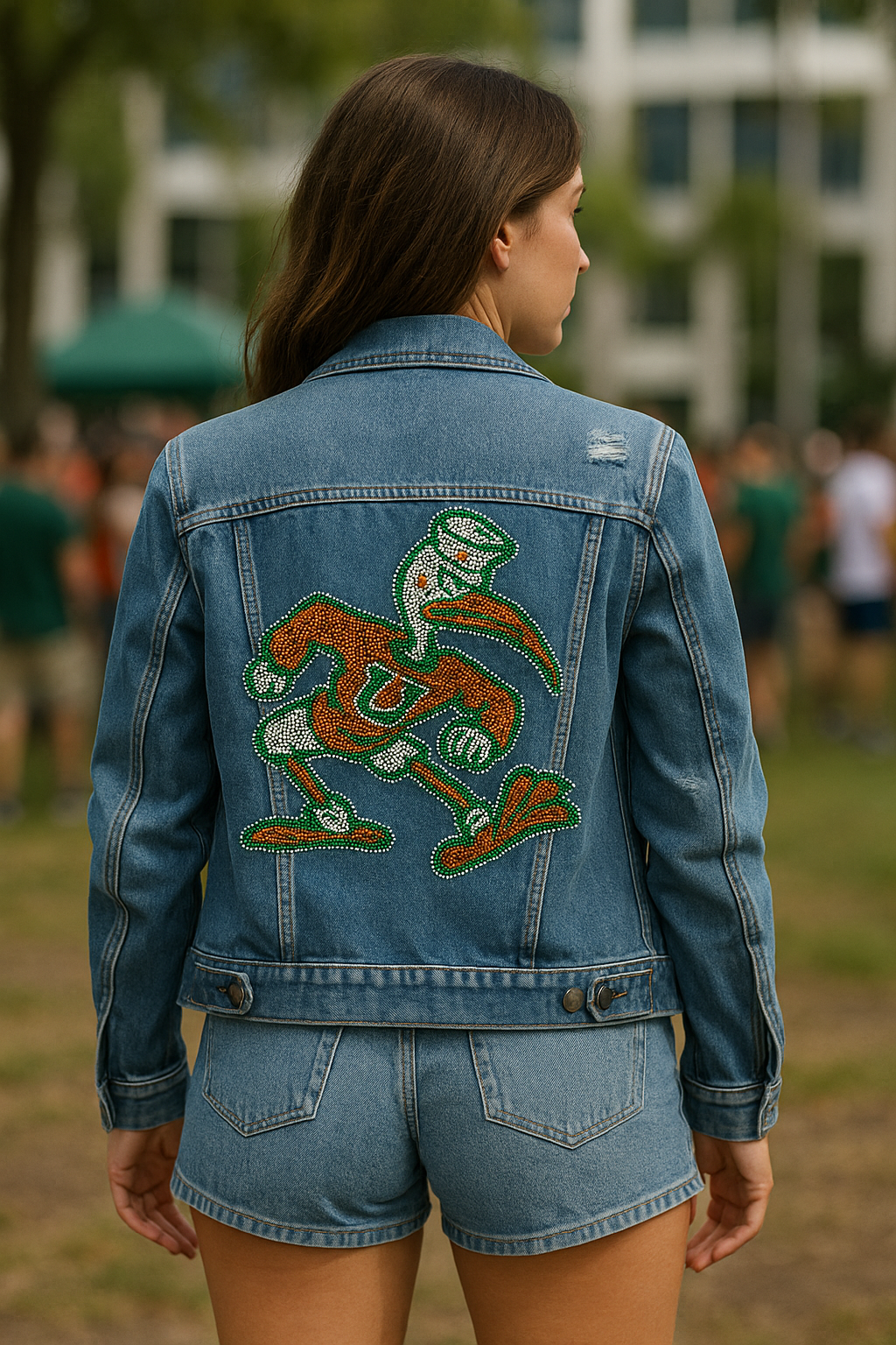 Game Day Denim Jacket, Medium Wash, University Of Miami Sebastian
