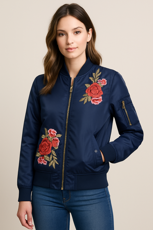 Floral Patches Navy Bomber
