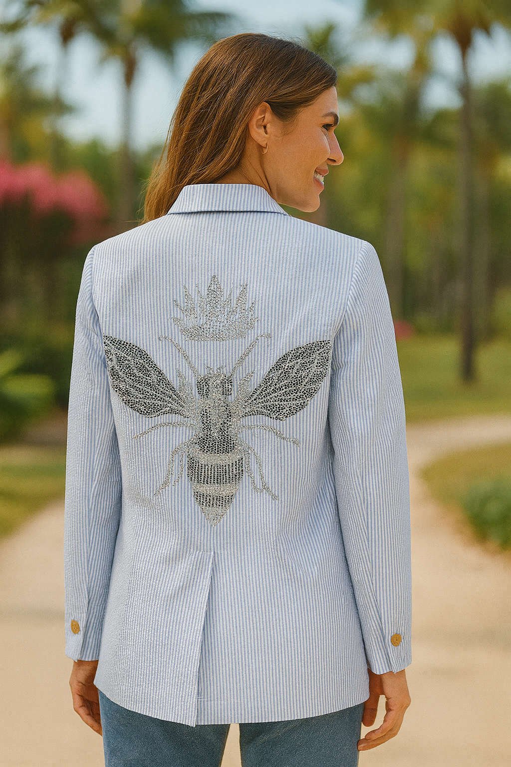 Blazer, Seersucker Blue, Silver Queen Bee