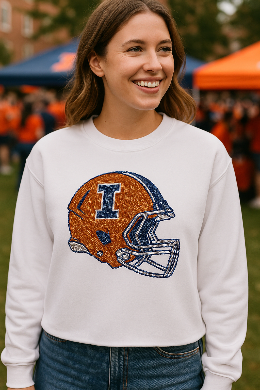 Game Day Sweatshirt, Crewneck White, University of Illinois Helmet
