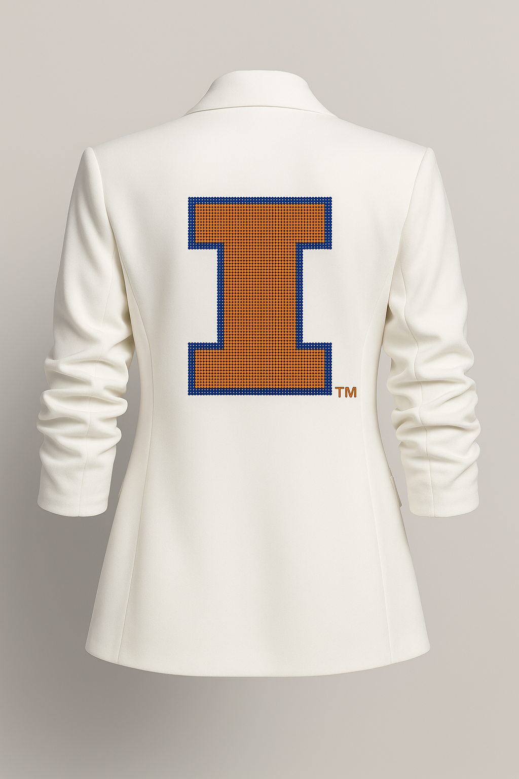University of Illinois Block I White Ruched Sleeve Blazer