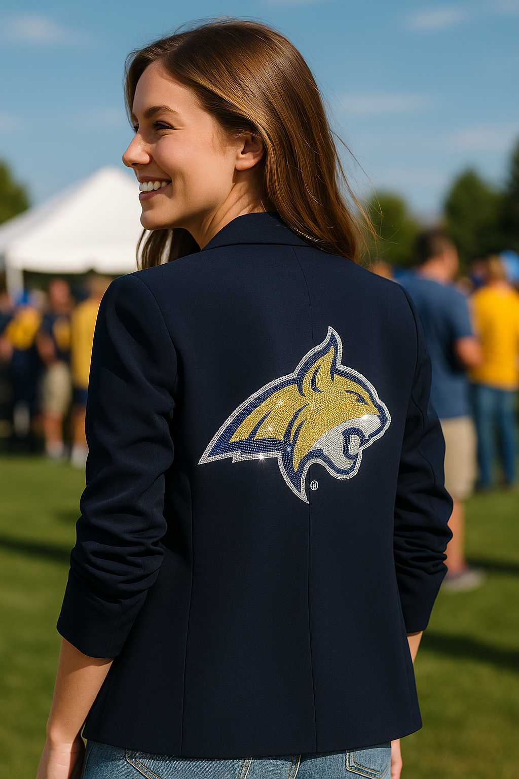 Montana State Bobcat Navy Ruched Sleeve Blazer