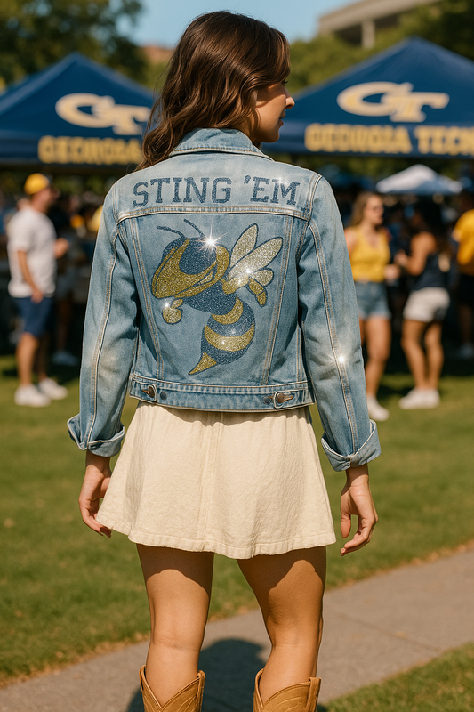Game Day Jacket, Blue Denim, Georgia Tech Sting 'Em Buzz
