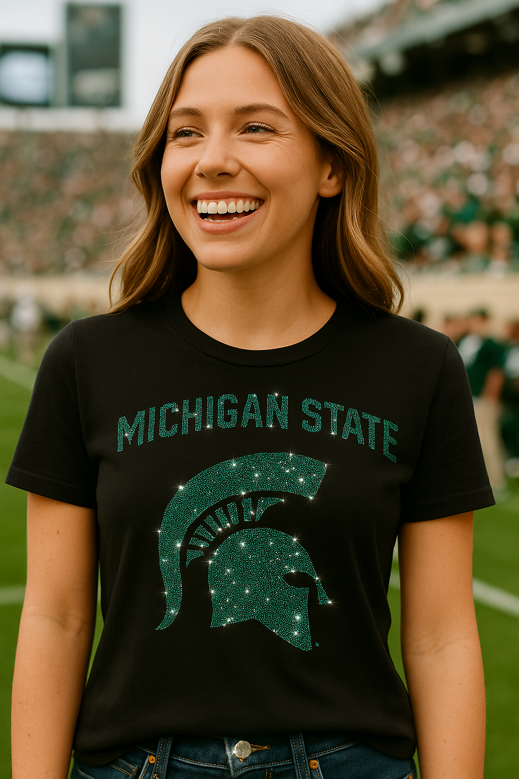 Licensed Game Day T-Shirt, Crewneck Black, Michigan State Spartan