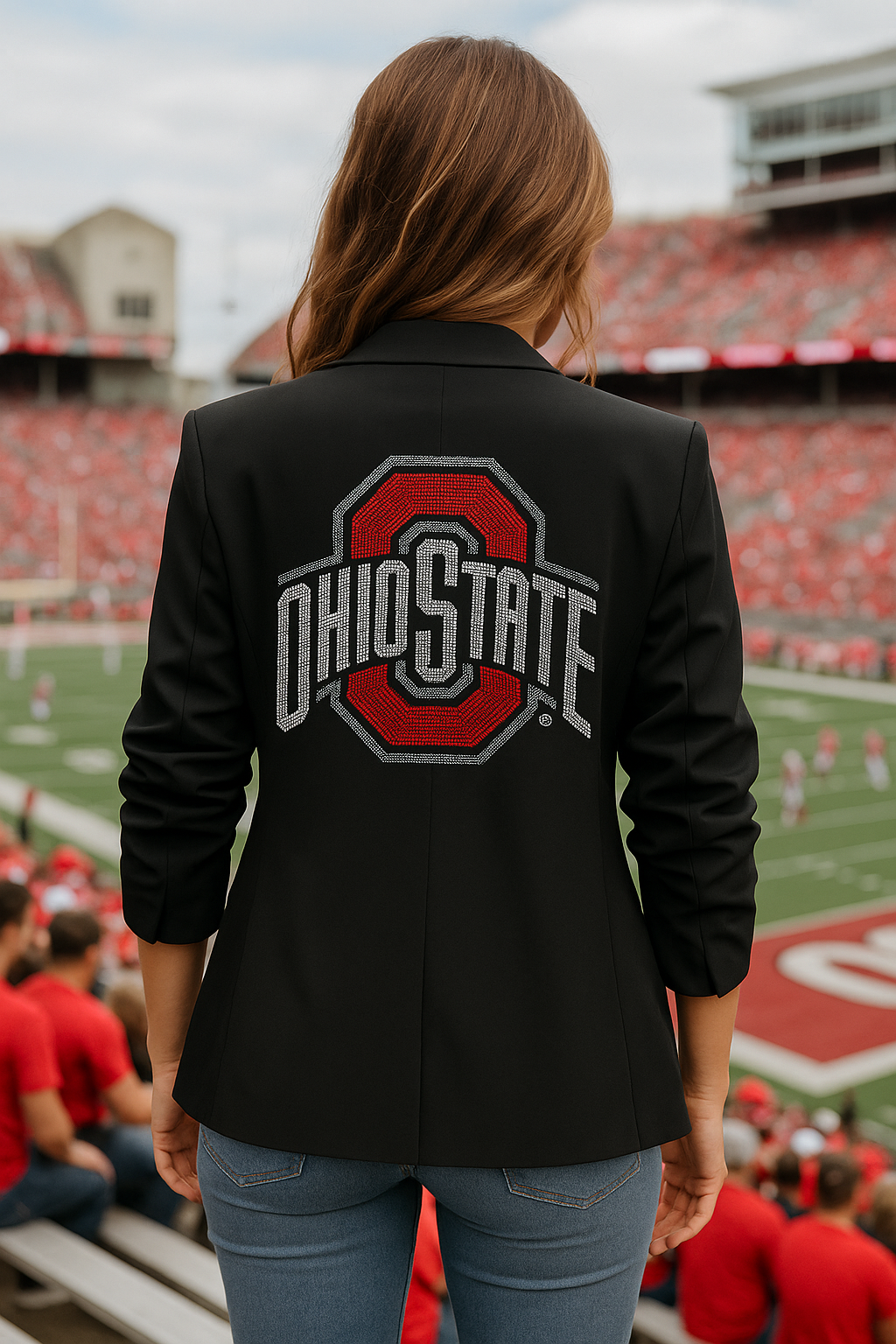 Game Day Blazer, Black Ruched, Ohio State O Red