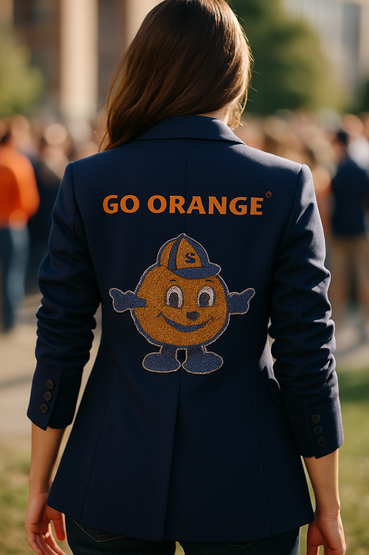 Syracuse Otto Go Orange Navy Ruched Sleeve Blazer