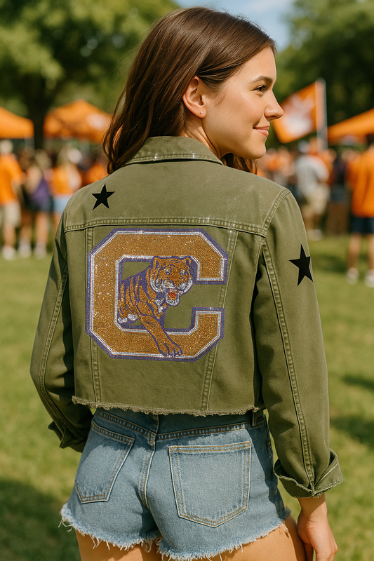 Clemson Big C and Tiger Army Green Shacket