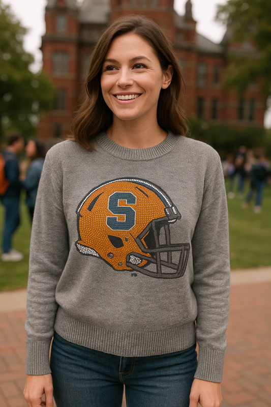 Syracuse Gray Crewneck Helmet Sweater