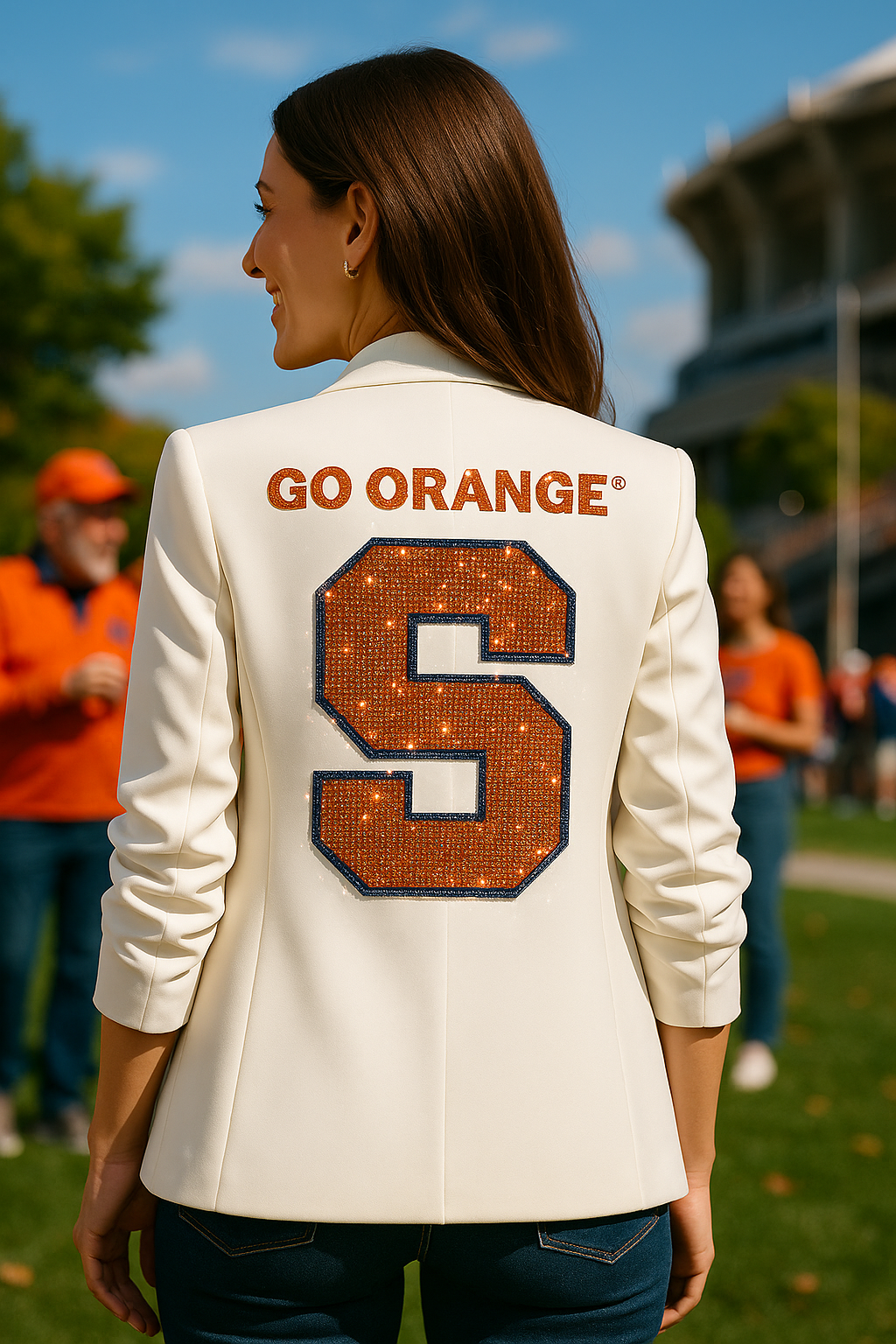 Game Day Blazer, Ruched White, Syracuse Big S Go Orange