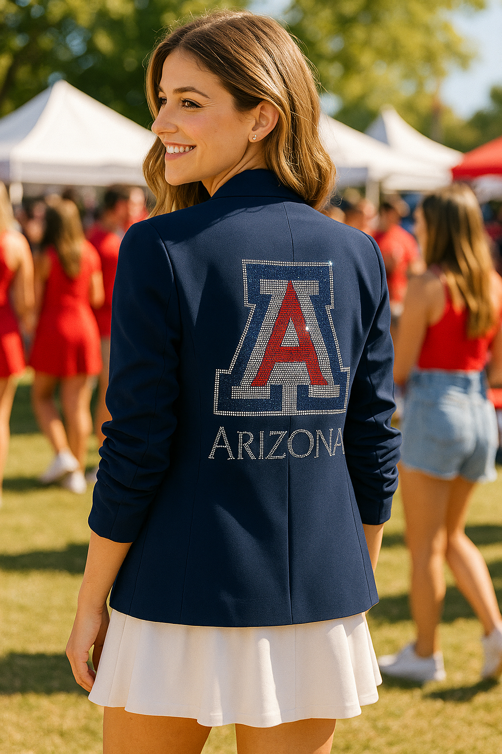 University of Arizona Block A Arizona Navy Ruched Sleeve Blazer