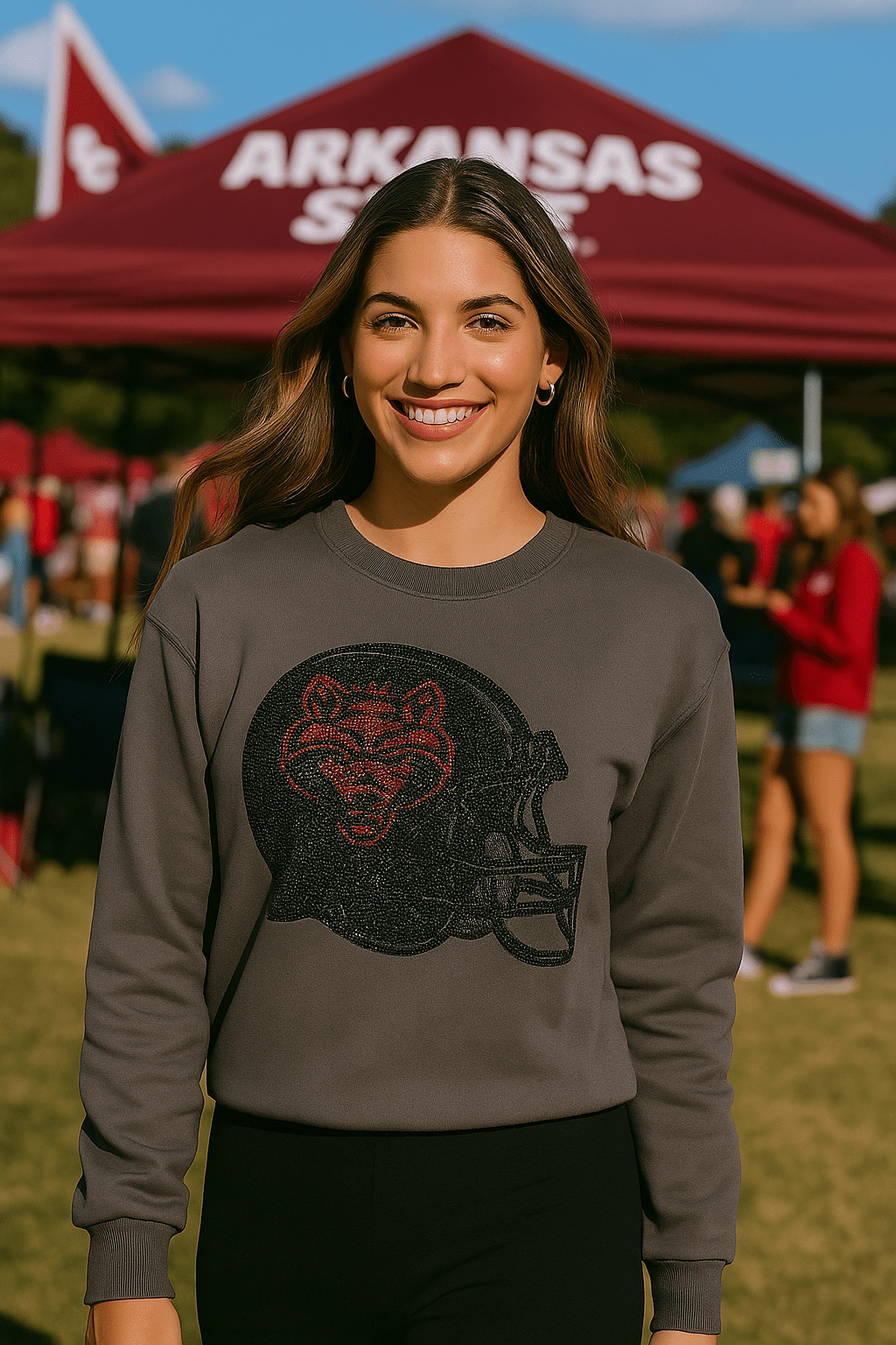 Game Day Sweatshirt, Crewneck Gray, Arkansas State Wolves Up Helmet