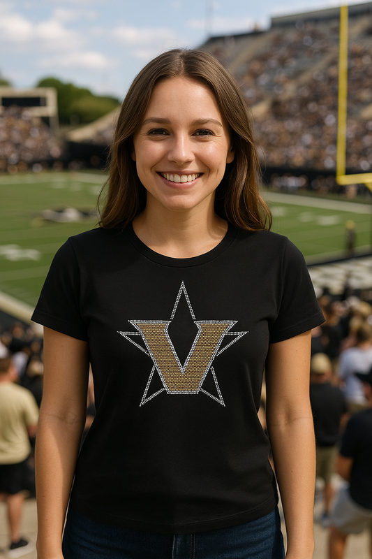 Vanderbilt Star V Black Crewneck Short Sleeve T-Shirt