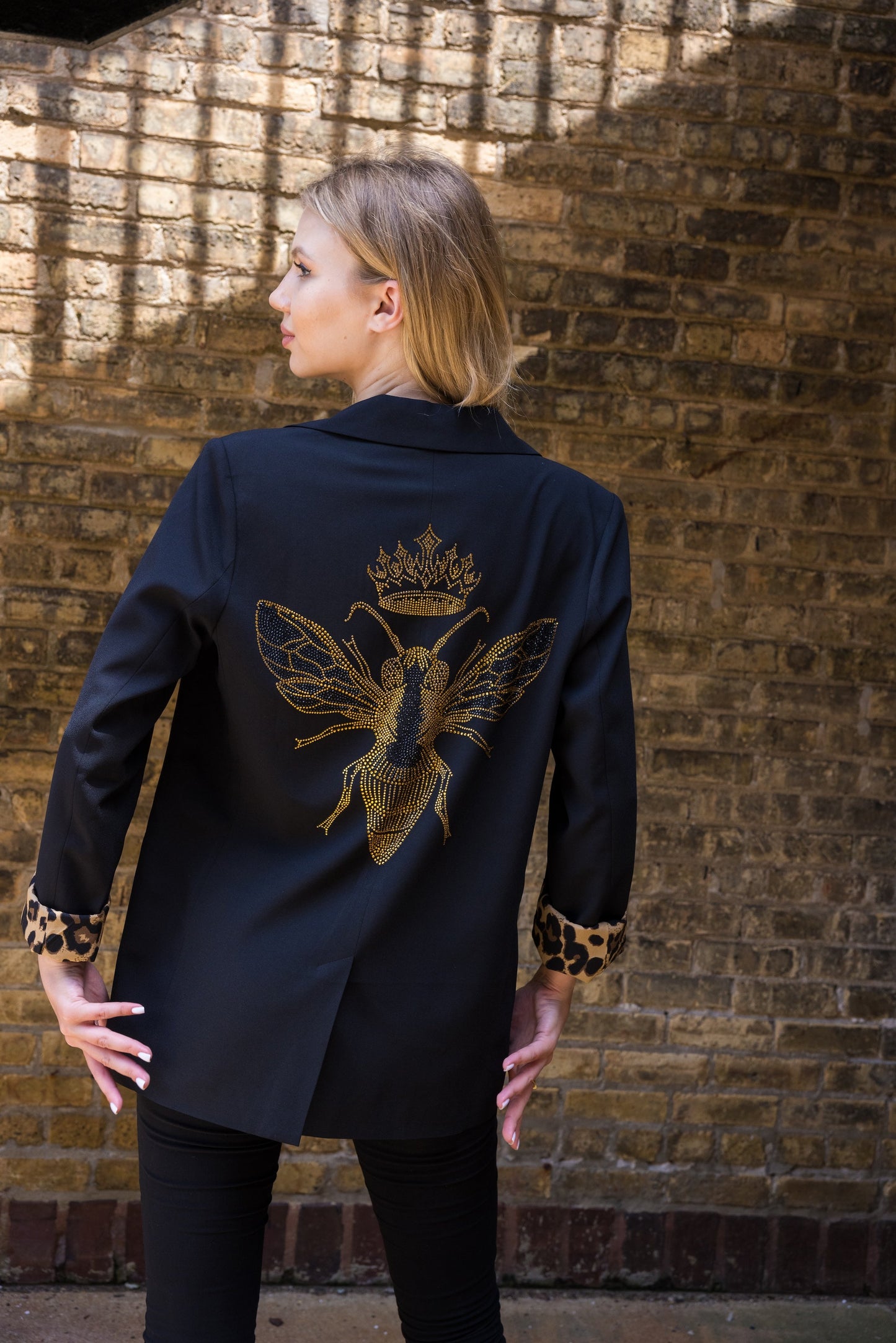 Blazer, Leopard Lined Black, Gold Queen Bee