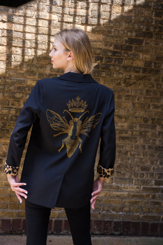 Blazer, Leopard Lined Black, Gold Queen Bee