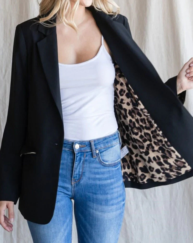 Blazer, Leopard Lined, Black