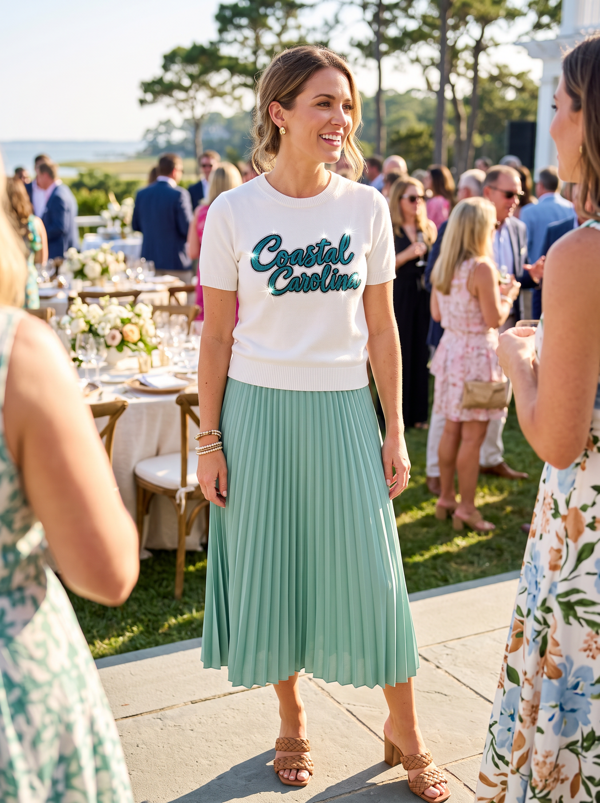 Coastal Carolina Script Ivory Short Sleeve Sweater
