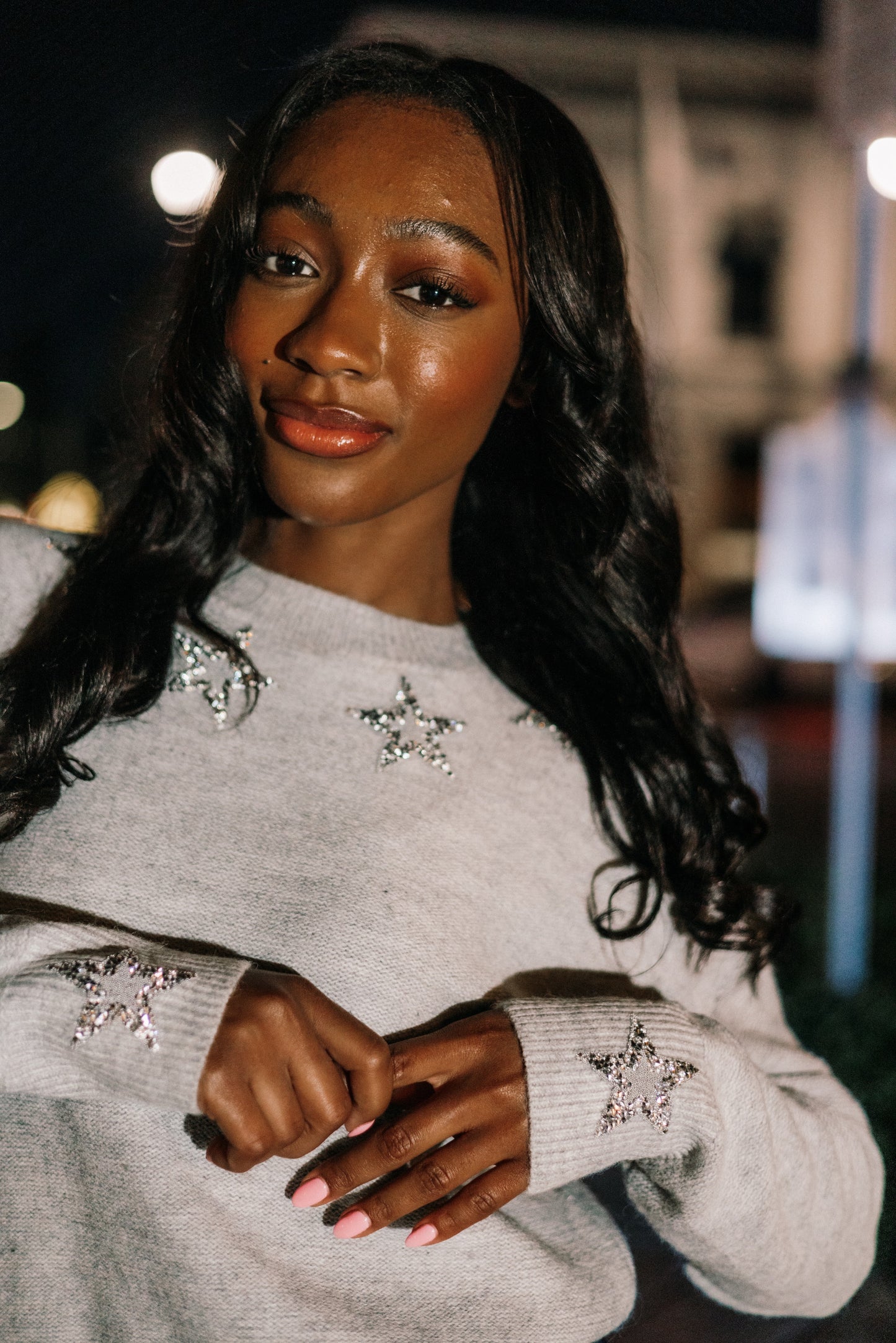 Crewneck Gray Silver Stars Sweater