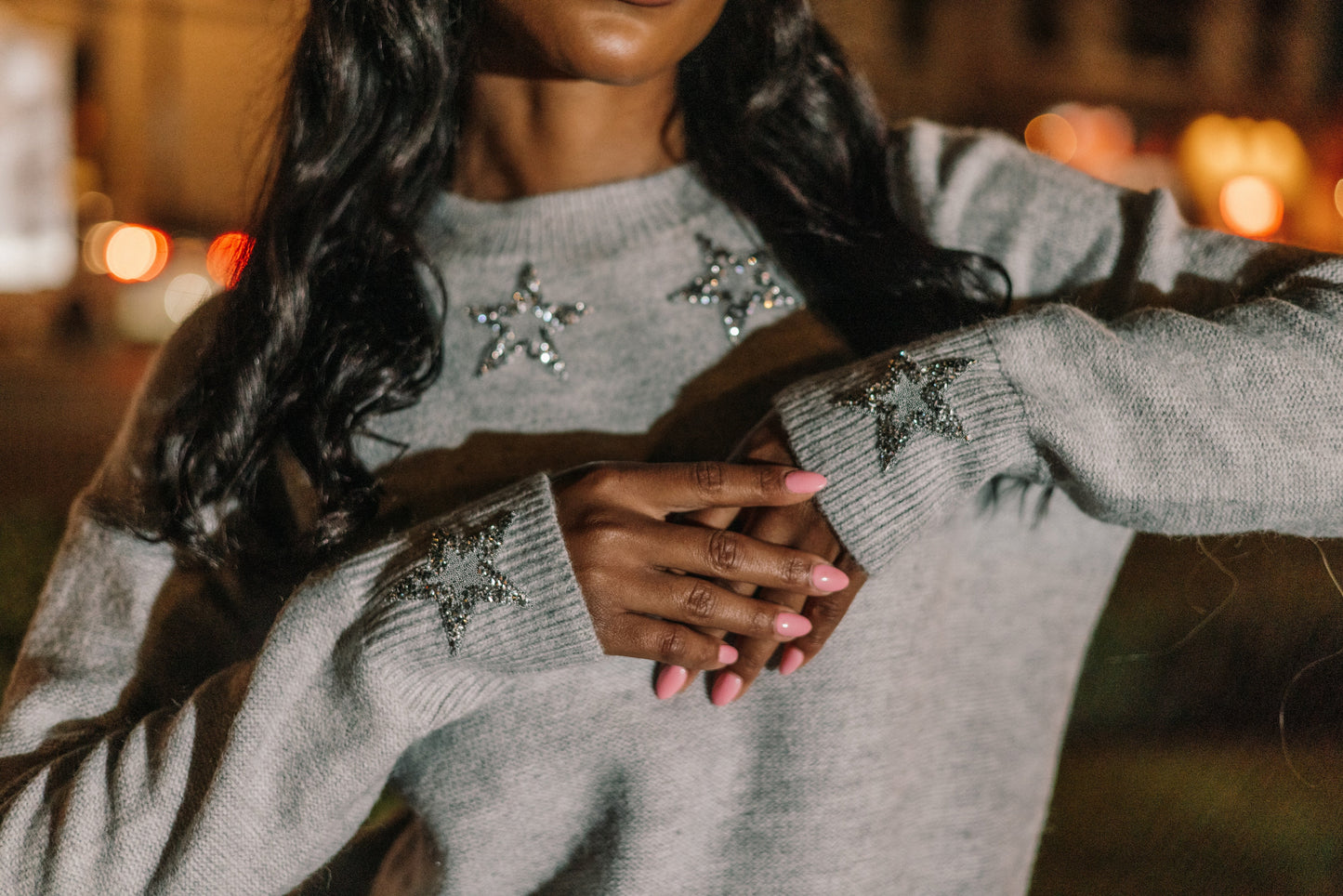 Sweater, Crewneck Gray, Silver Stars