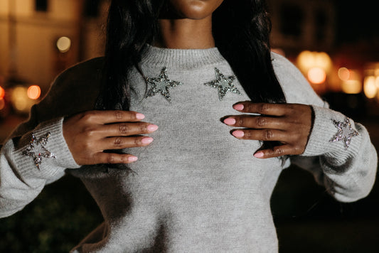 Silver Stars Gray Crewneck Sweater