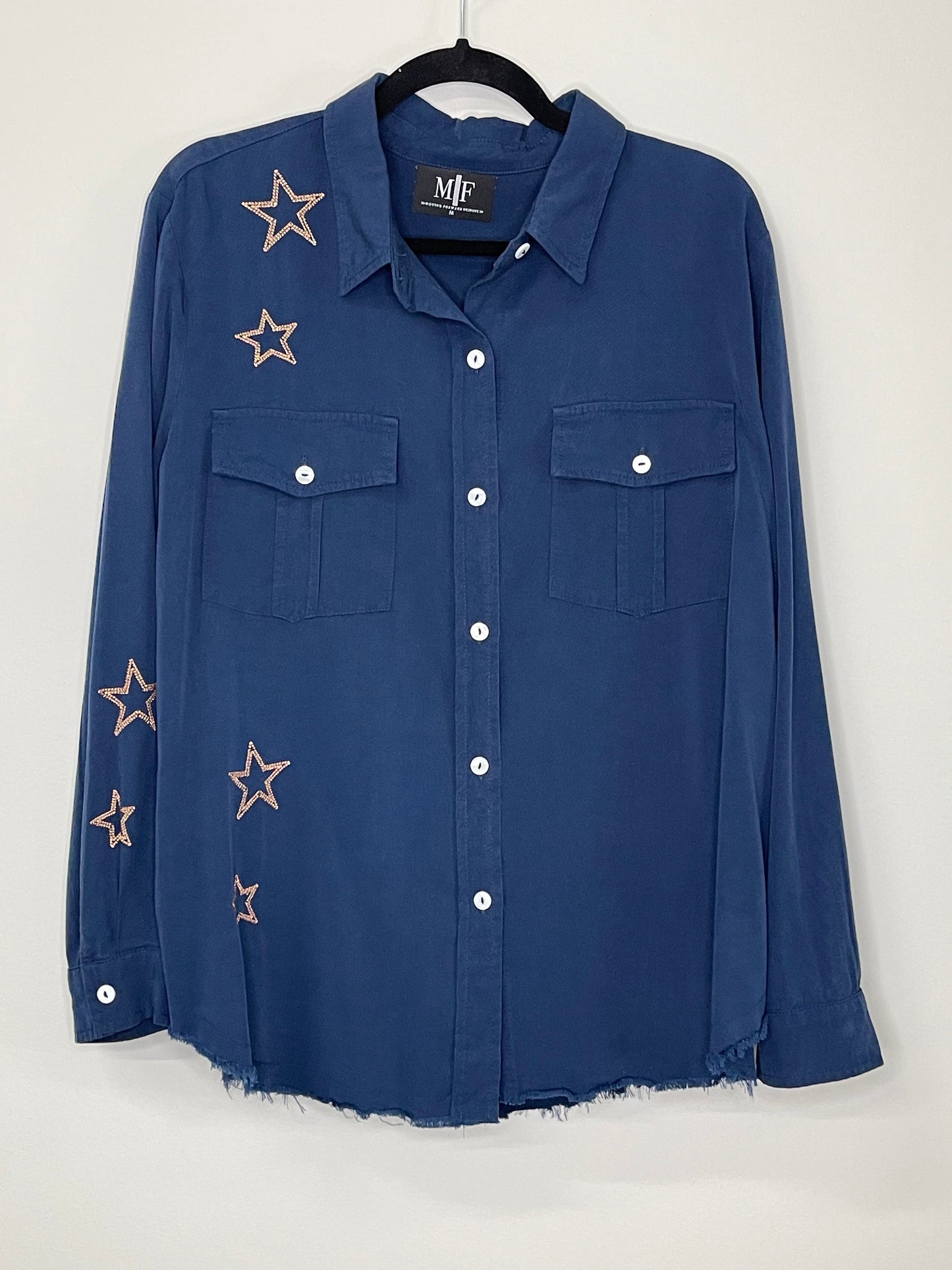 Shirt, Embroidered Star Navy, Peace Sign