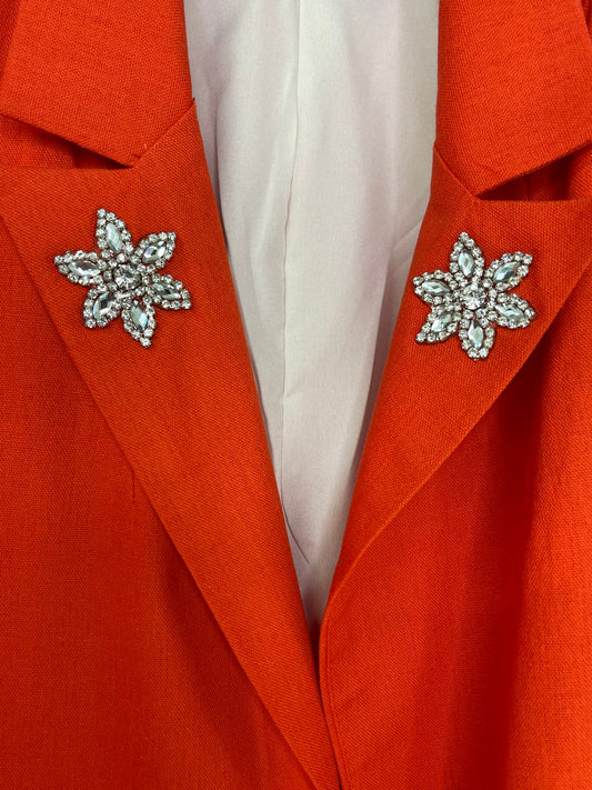 Blazer, Linen Orange, Flower Brooches