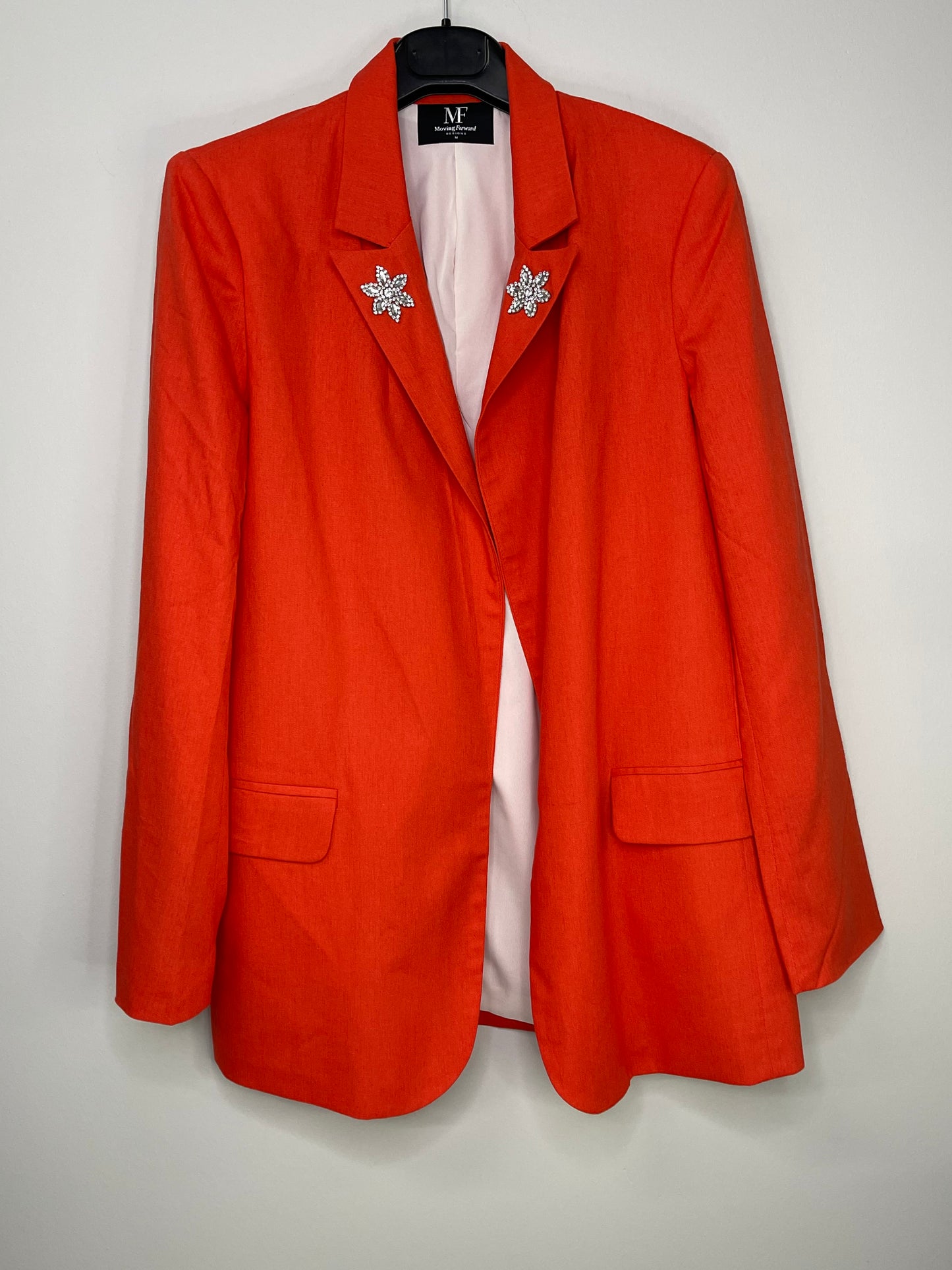 Blazer, Linen Orange, Flower Brooches