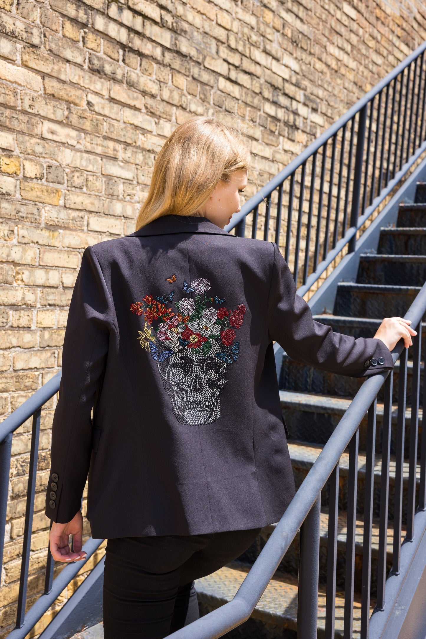 Blazer, Black w/ Pink Lining, Skull Flowers