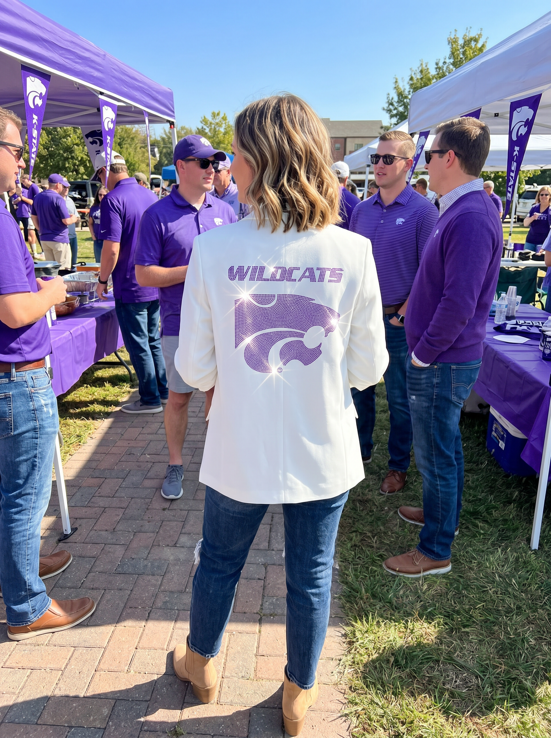 Kansas State Wildcats & Powercat White Ruched Sleeve Blazer