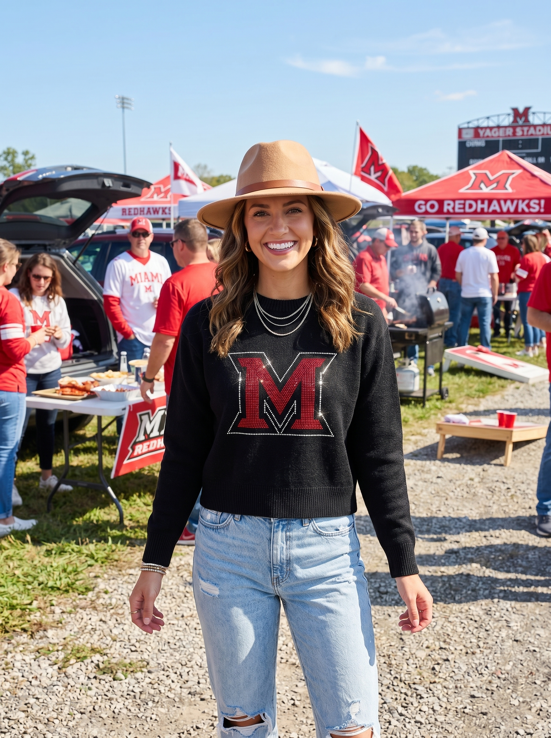 Miami of Ohio Beveled-M Black Long Sleeve Sweater