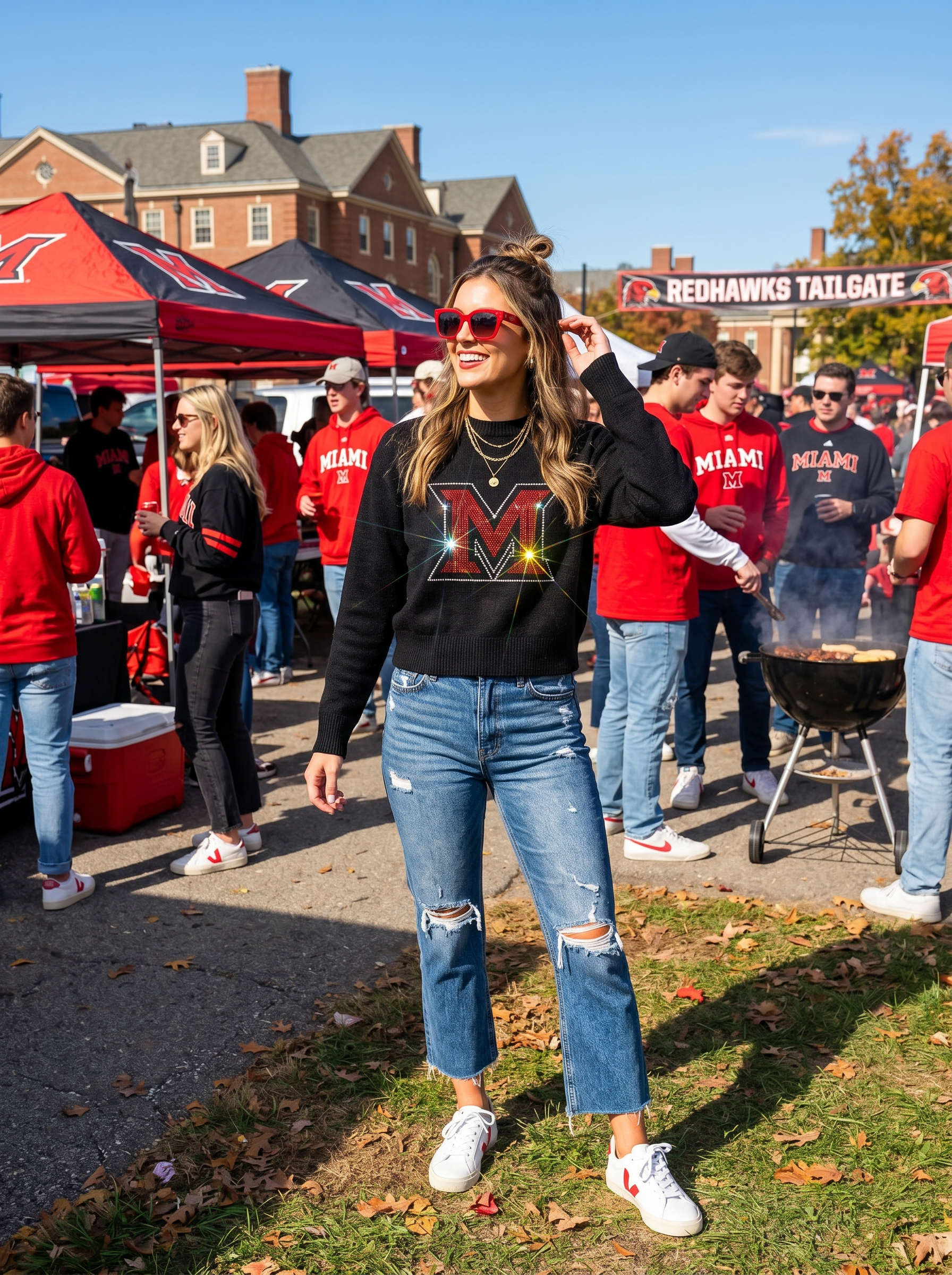 Miami of Ohio Beveled-M Black Long Sleeve Sweater