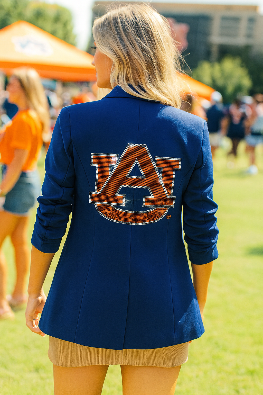 Auburn University Orange AU Navy Ruched Sleeve Blazer
