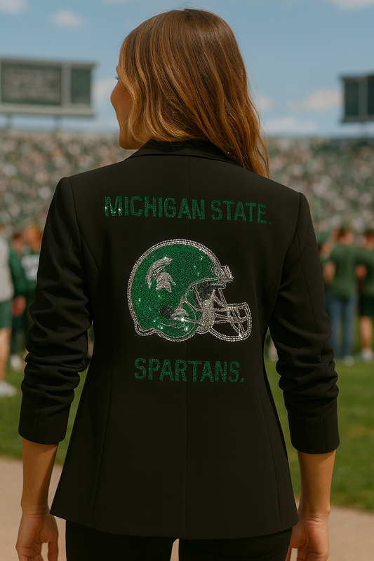 Game Day Blazer, Black Ruched, Michigan State Spartans & Football Helmet