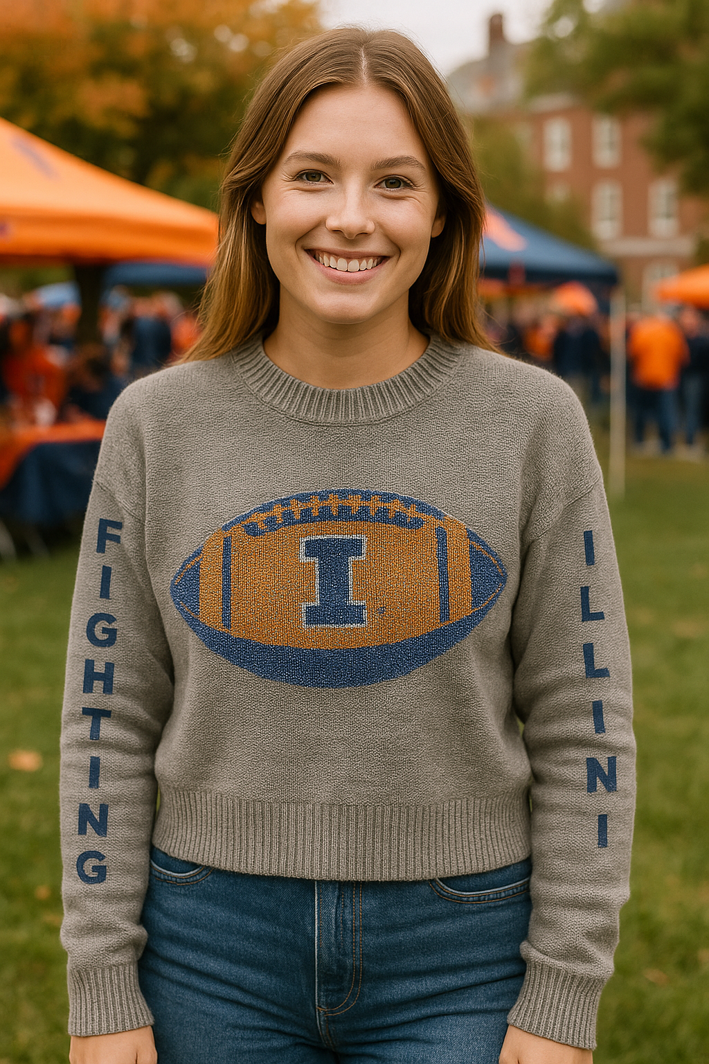 University of Illinois Gray Crewneck Fighting Illini Football Sweater
