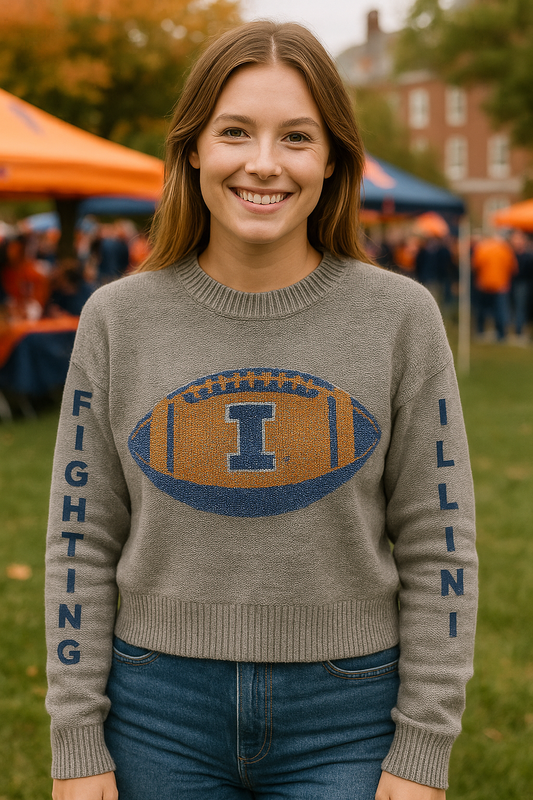 University of Illinois Gray Crewneck Fighting Illini Football Sweater