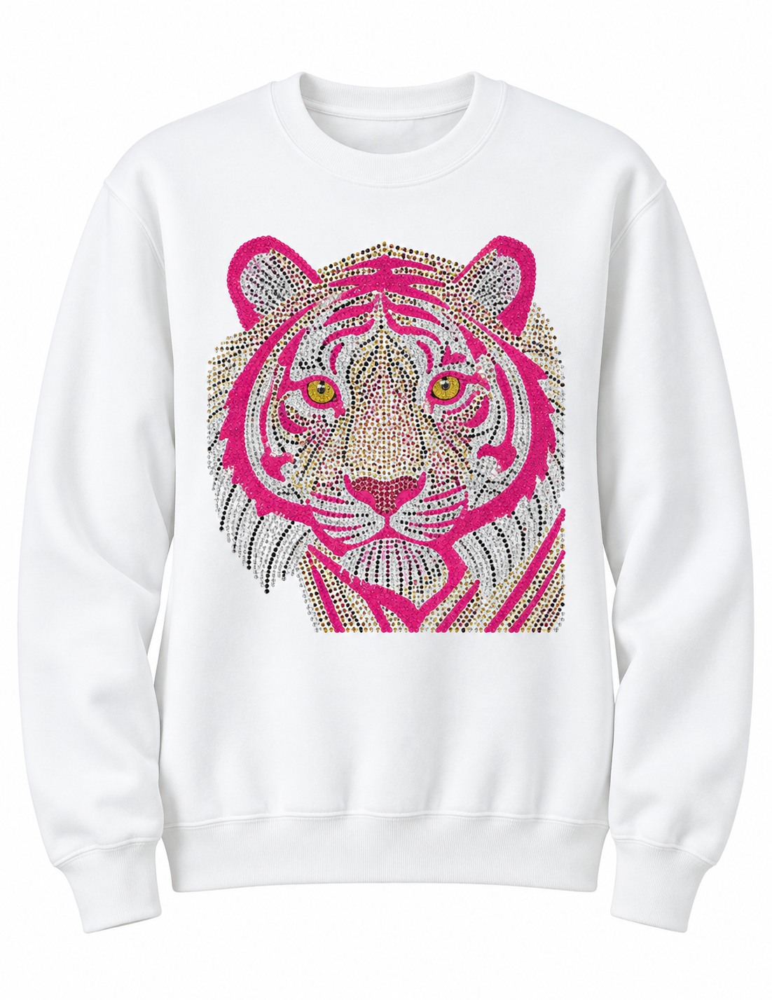 Pink Tiger Face White Crewneck Sweatshirt – Limited Edition