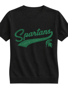 Michigan State Spartans Script Black Crewneck Short Sleeve Sweater