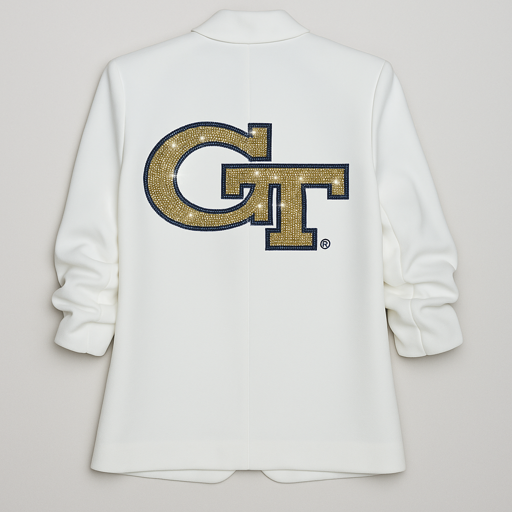 Game Day Blazer, Ruched White, Georgia Tech GT